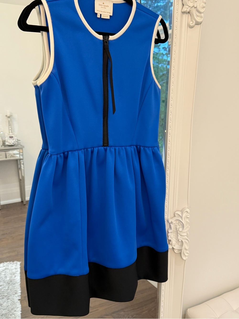 kate spade Cobalt Blue Sleeveless Fit-and-Flare Dress with Black Hem